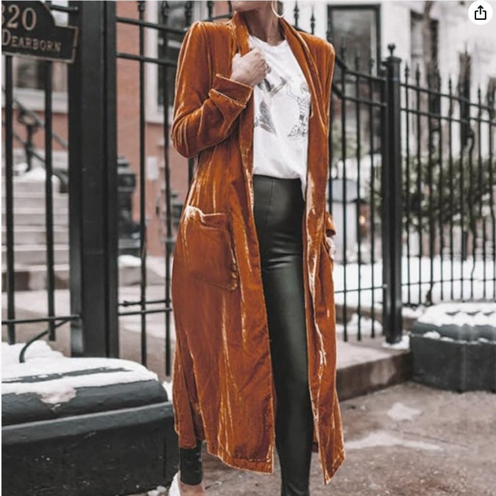 Women's Velvet Longline Cardigan - Orange